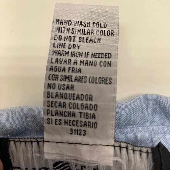 Sag Harbor Womens Blue 100% Linen Floral Embroidered Roll Tab Shirt Large VTG - Picture 10 of 11